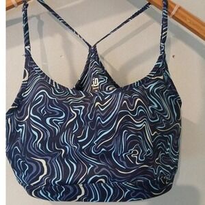 Ideology Women Medium Blue Swirl Print Racerback Sports Bra Workout Activewear
